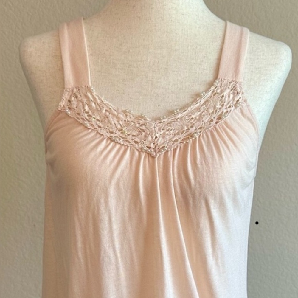 EXPRESS Tank Top Peach Iridescent Sequins Pearls Crochet Babydoll 90’s Y2K Sz XS